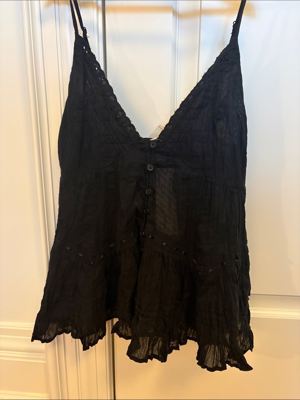 Kimchi Blue Black Lace-Trim Button Front Tank Top